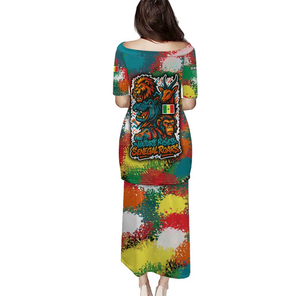 Senegal Puletasi with Colorful Wildlife Graffiti and Nature Rises Roars Design - Wonder Print Shop