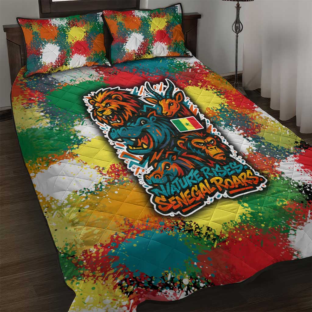 Senegal Quilt Bed Set with Colorful Wildlife Graffiti and Nature Rises Roars Design - Wonder Print Shop