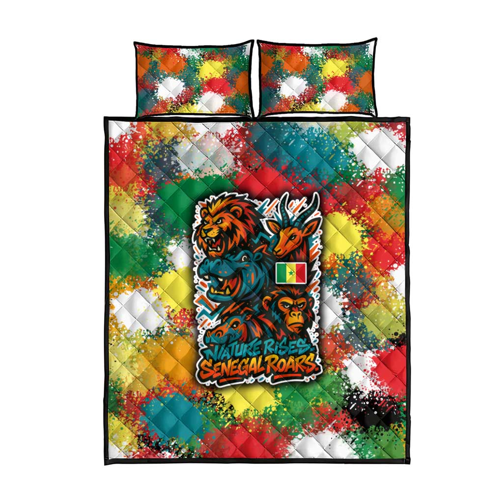 Senegal Quilt Bed Set with Colorful Wildlife Graffiti and Nature Rises Roars Design - Wonder Print Shop