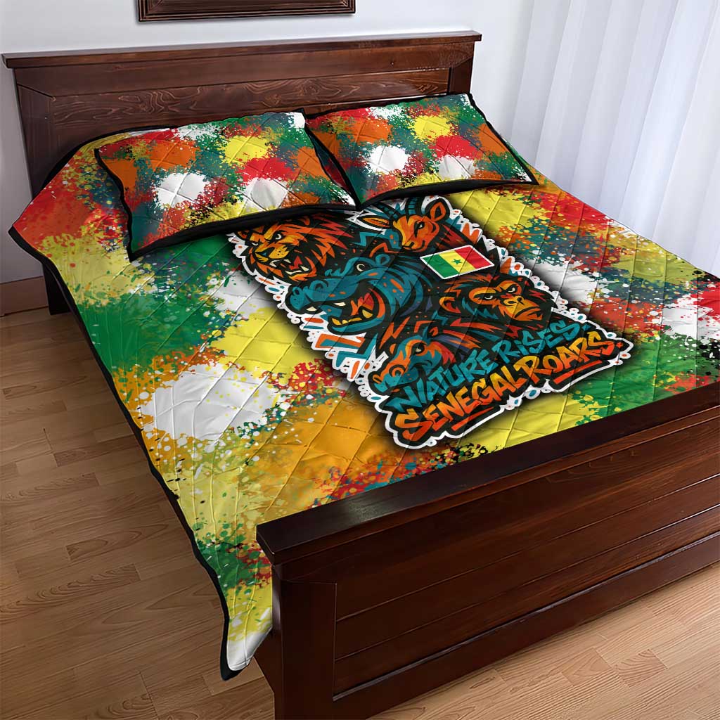 Senegal Quilt Bed Set with Colorful Wildlife Graffiti and Nature Rises Roars Design - Wonder Print Shop