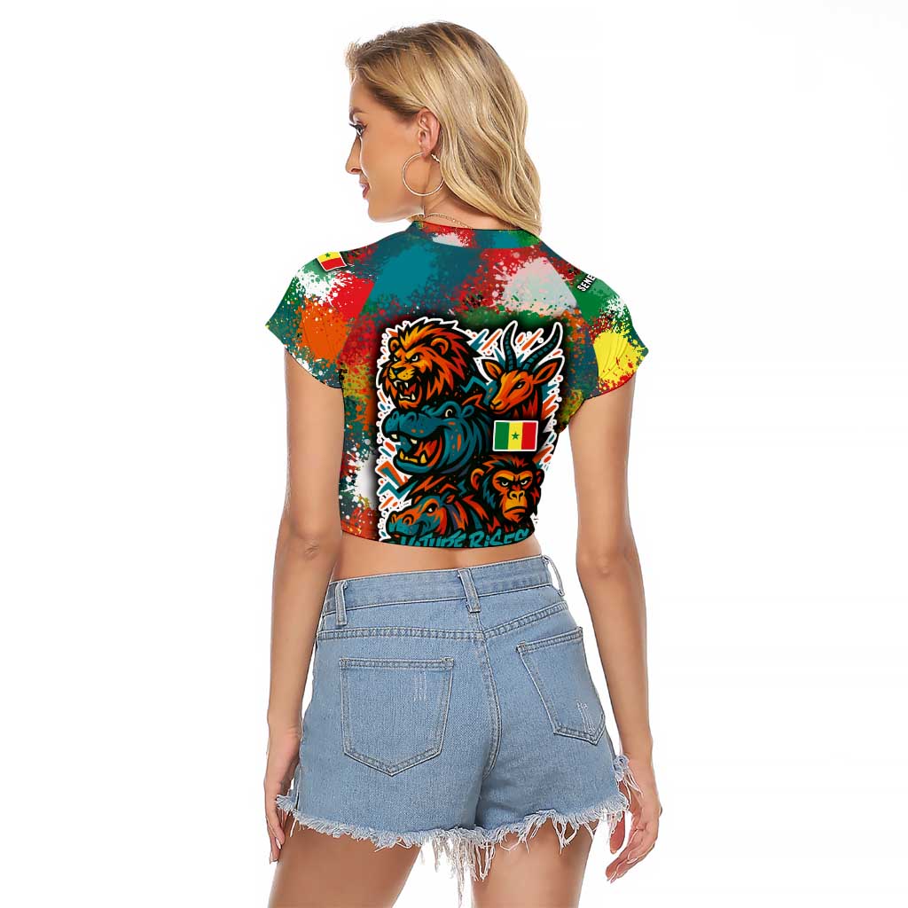 Senegal Raglan Cropped T Shirt with Colorful Wildlife Graffiti and Nature Rises Roars Design - Wonder Print Shop