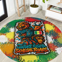 Senegal Round Carpet with Colorful Wildlife Graffiti and Nature Rises Roars Design - Wonder Print Shop