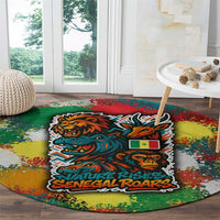 Senegal Round Carpet with Colorful Wildlife Graffiti and Nature Rises Roars Design - Wonder Print Shop