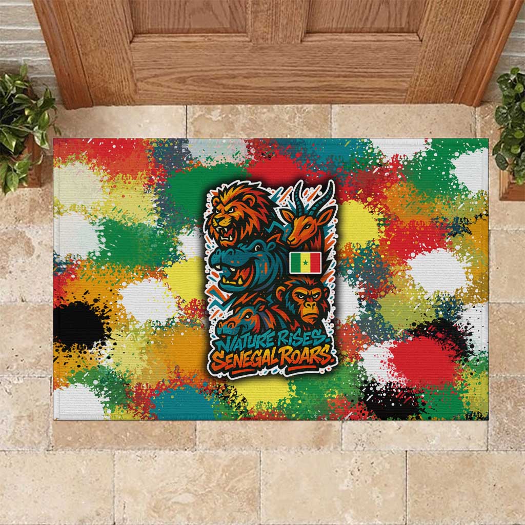 Senegal Rubber Doormat with Colorful Wildlife Graffiti and Nature Rises Roars Design - Wonder Print Shop