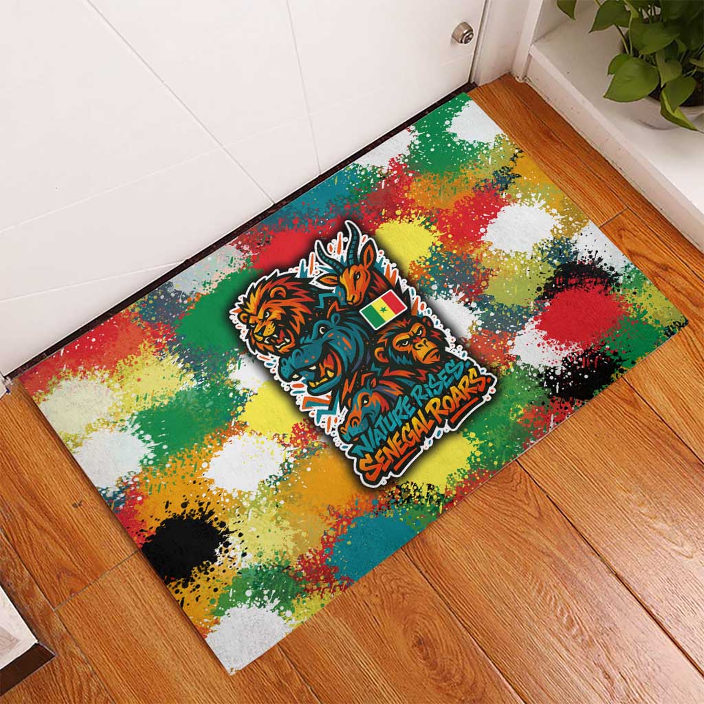 Senegal Rubber Doormat with Colorful Wildlife Graffiti and Nature Rises Roars Design - Wonder Print Shop