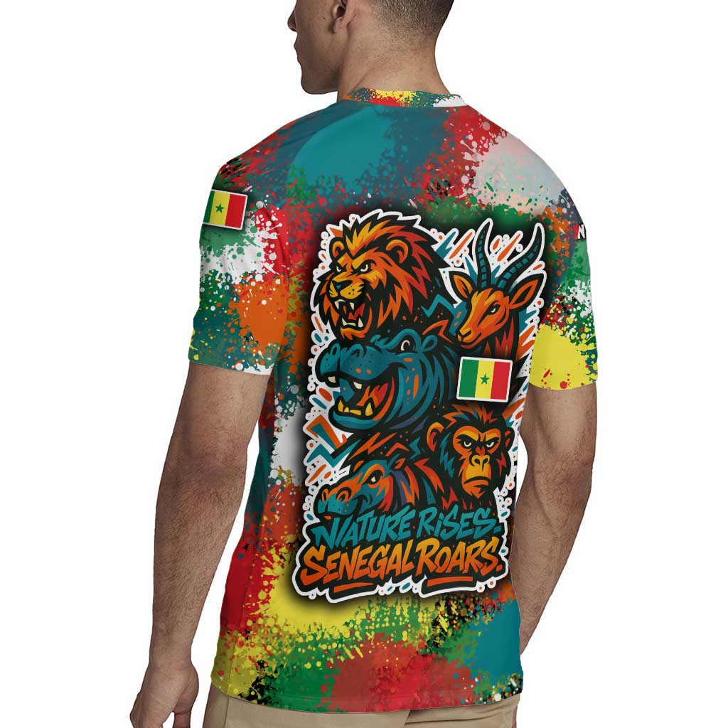 Senegal Rugby Jersey with Colorful Wildlife Graffiti and Nature Rises Roars Design - Wonder Print Shop