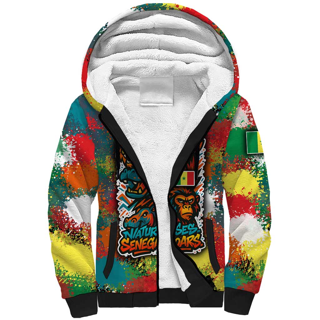 Senegal Sherpa Hoodie with Colorful Wildlife Graffiti and Nature Rises Roars Design - Wonder Print Shop