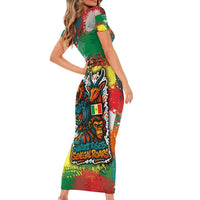Senegal Short Sleeve Bodycon Dress with Colorful Wildlife Graffiti and Nature Rises Roars Design - Wonder Print Shop
