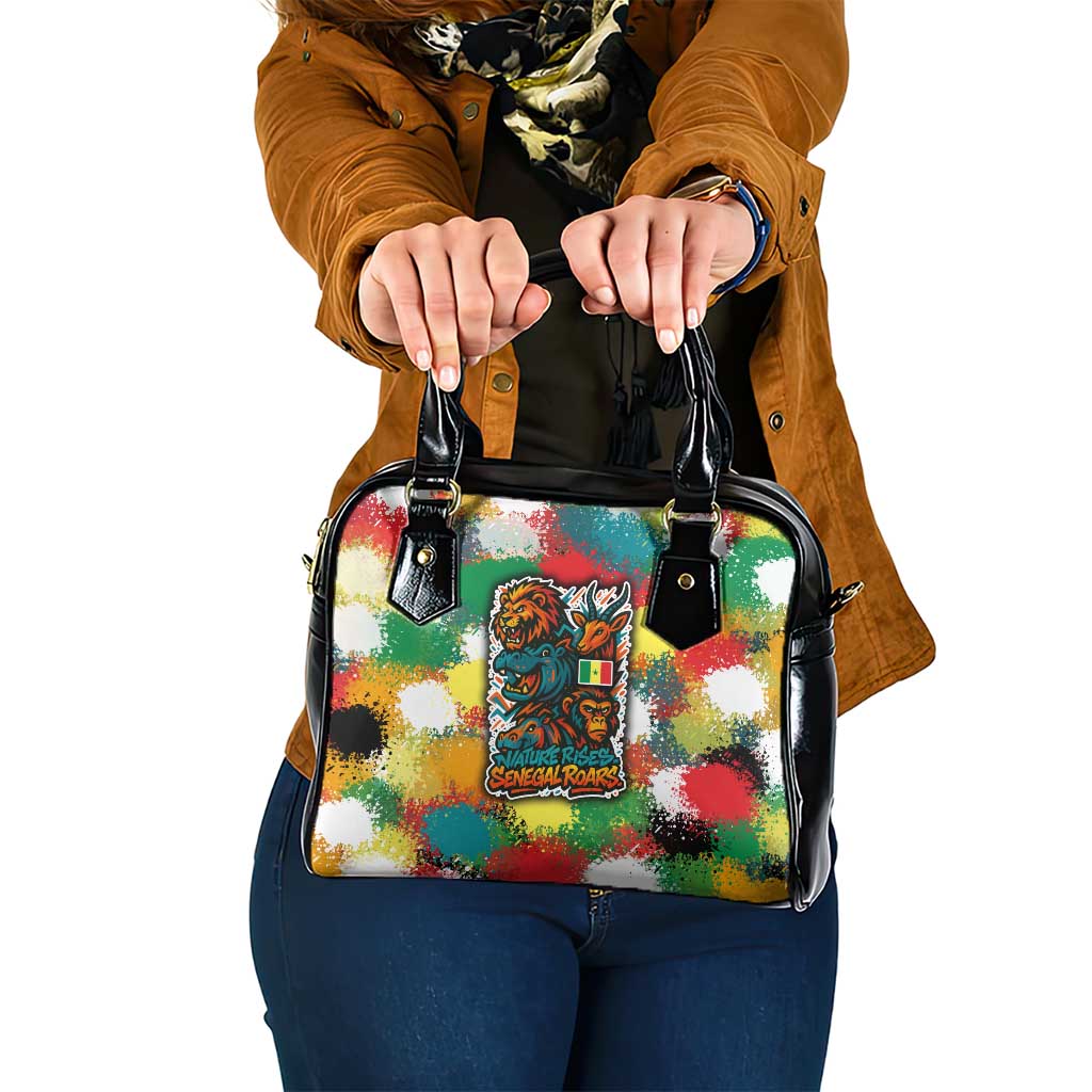 Senegal Shoulder Handbag with Colorful Wildlife Graffiti and Nature Rises Roars Design - Wonder Print Shop