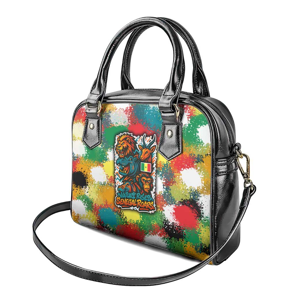 Senegal Shoulder Handbag with Colorful Wildlife Graffiti and Nature Rises Roars Design - Wonder Print Shop
