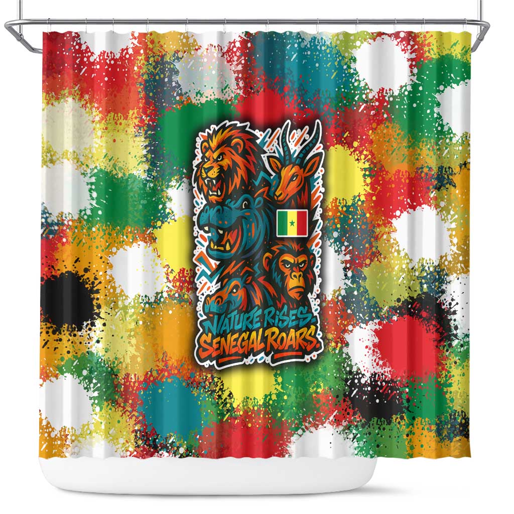 Senegal Shower Curtain with Colorful Wildlife Graffiti and Nature Rises Roars Design - Wonder Print Shop