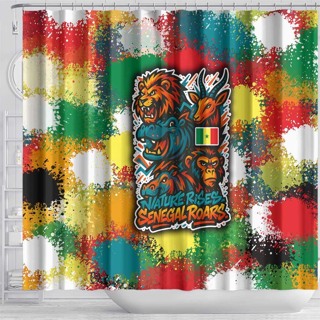 Senegal Shower Curtain with Colorful Wildlife Graffiti and Nature Rises Roars Design - Wonder Print Shop