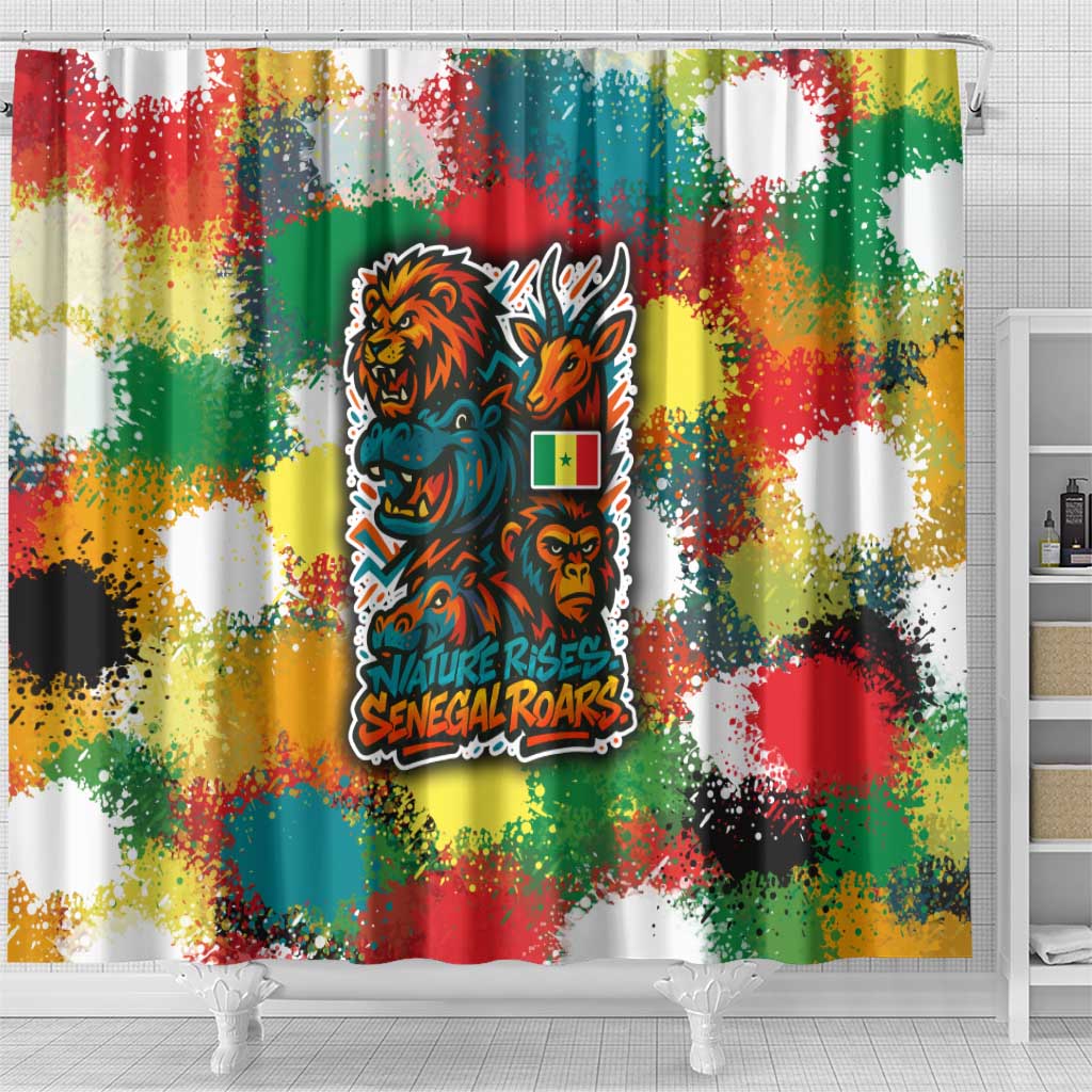 Senegal Shower Curtain with Colorful Wildlife Graffiti and Nature Rises Roars Design - Wonder Print Shop