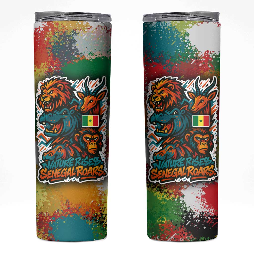 Senegal Skinny Tumbler with Colorful Wildlife Graffiti and Nature Rises Roars Design - Wonder Print Shop