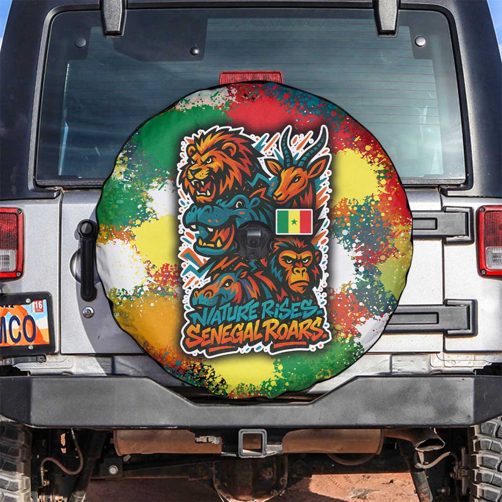 Senegal Spare Tire Cover with Colorful Wildlife Graffiti and Nature Rises Roars Design - Wonder Print Shop