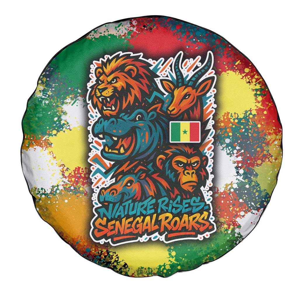 Senegal Spare Tire Cover with Colorful Wildlife Graffiti and Nature Rises Roars Design - Wonder Print Shop