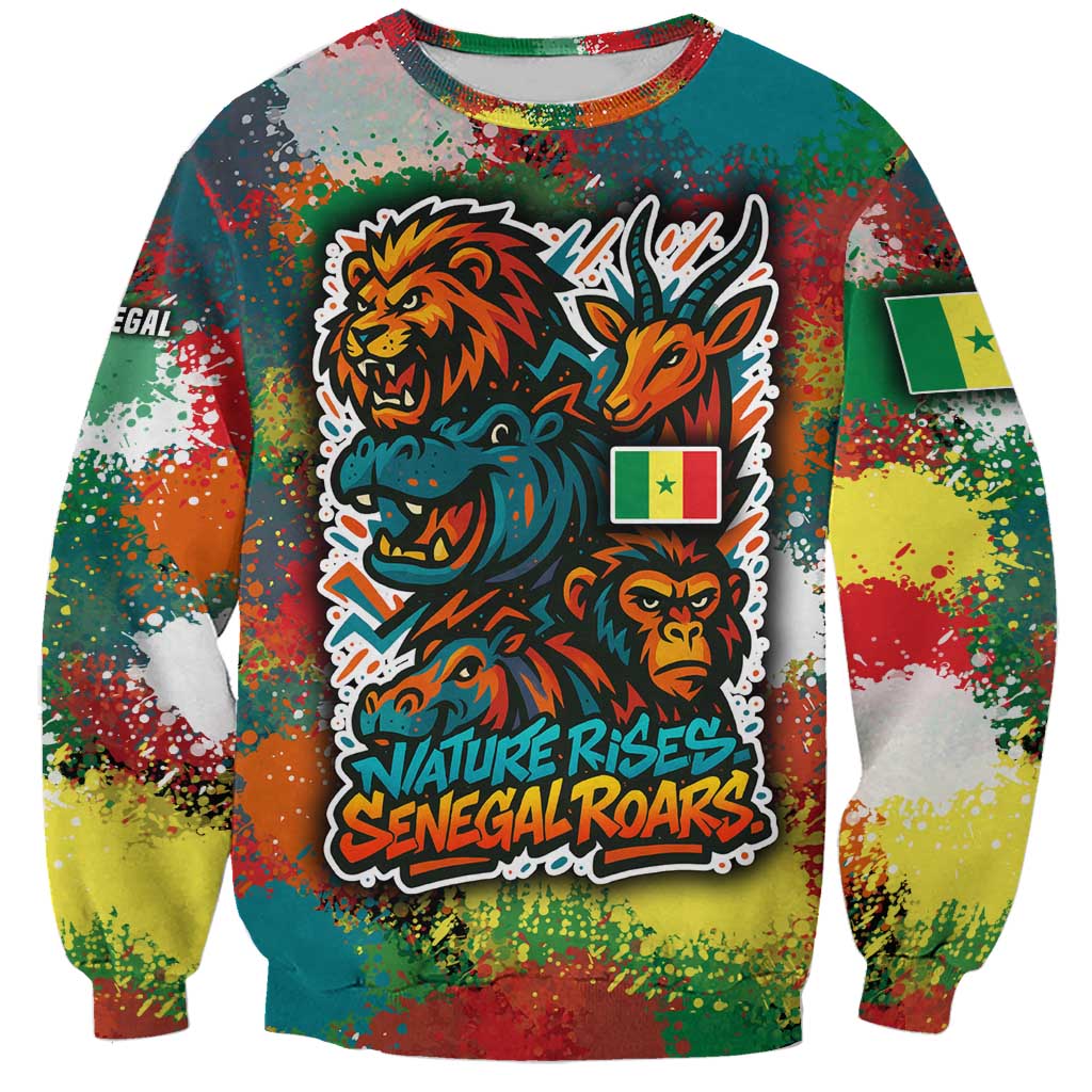 Senegal Sweatshirt with Colorful Wildlife Graffiti and Nature Rises Roars Design - Wonder Print Shop