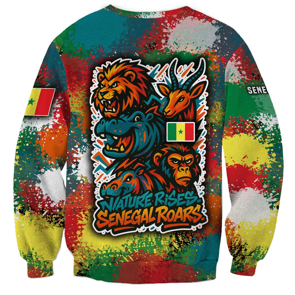 Senegal Sweatshirt with Colorful Wildlife Graffiti and Nature Rises Roars Design - Wonder Print Shop