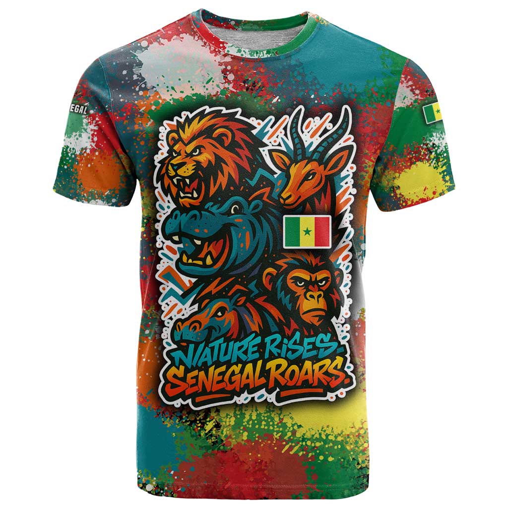 Senegal T Shirt with Colorful Wildlife Graffiti and Nature Rises Roars Design - Wonder Print Shop