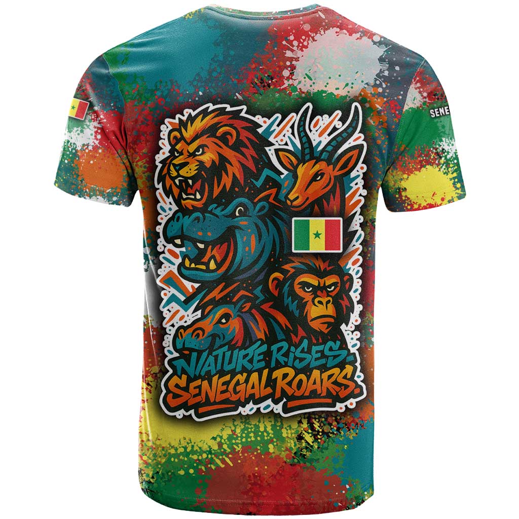 Senegal T Shirt with Colorful Wildlife Graffiti and Nature Rises Roars Design - Wonder Print Shop