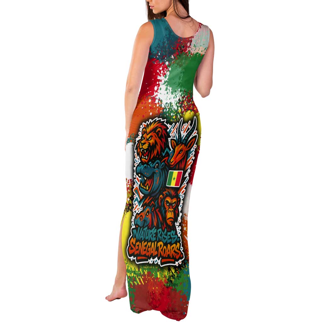 Senegal Tank Maxi Dress with Colorful Wildlife Graffiti and Nature Rises Roars Design - Wonder Print Shop
