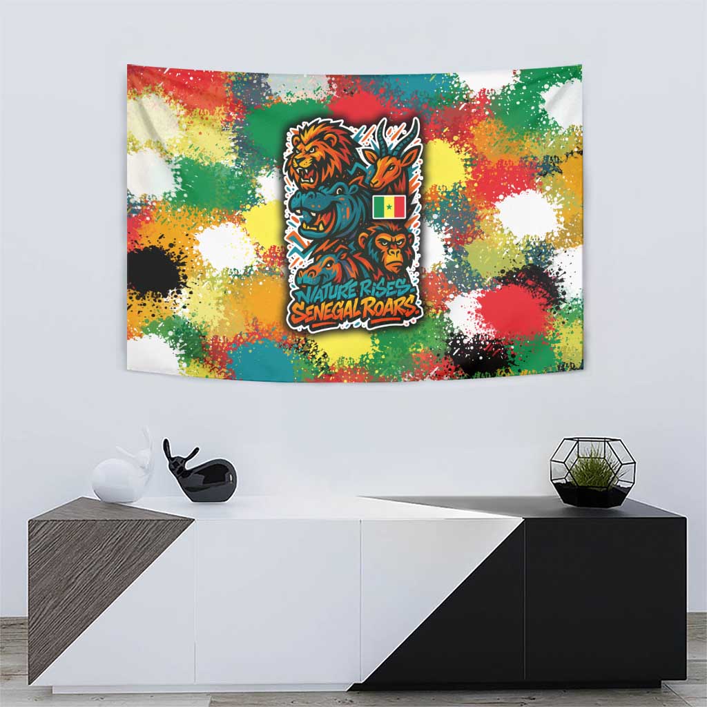 Senegal Tapestry with Colorful Wildlife Graffiti and Nature Rises Roars Design - Wonder Print Shop
