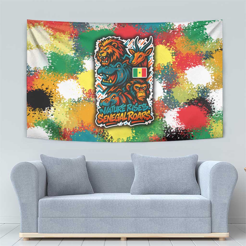 Senegal Tapestry with Colorful Wildlife Graffiti and Nature Rises Roars Design - Wonder Print Shop