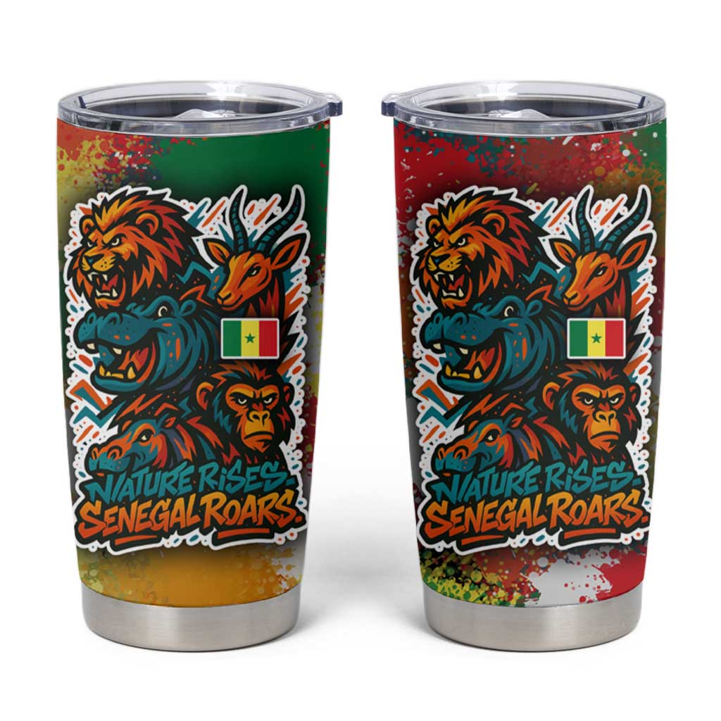 Senegal Tumbler Cup with Colorful Wildlife Graffiti and Nature Rises Roars Design - Wonder Print Shop