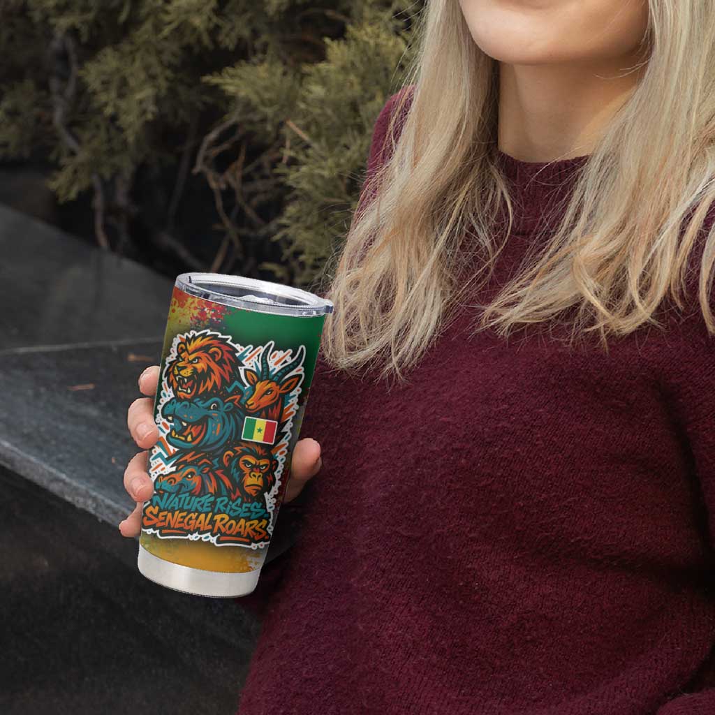 Senegal Tumbler Cup with Colorful Wildlife Graffiti and Nature Rises Roars Design - Wonder Print Shop