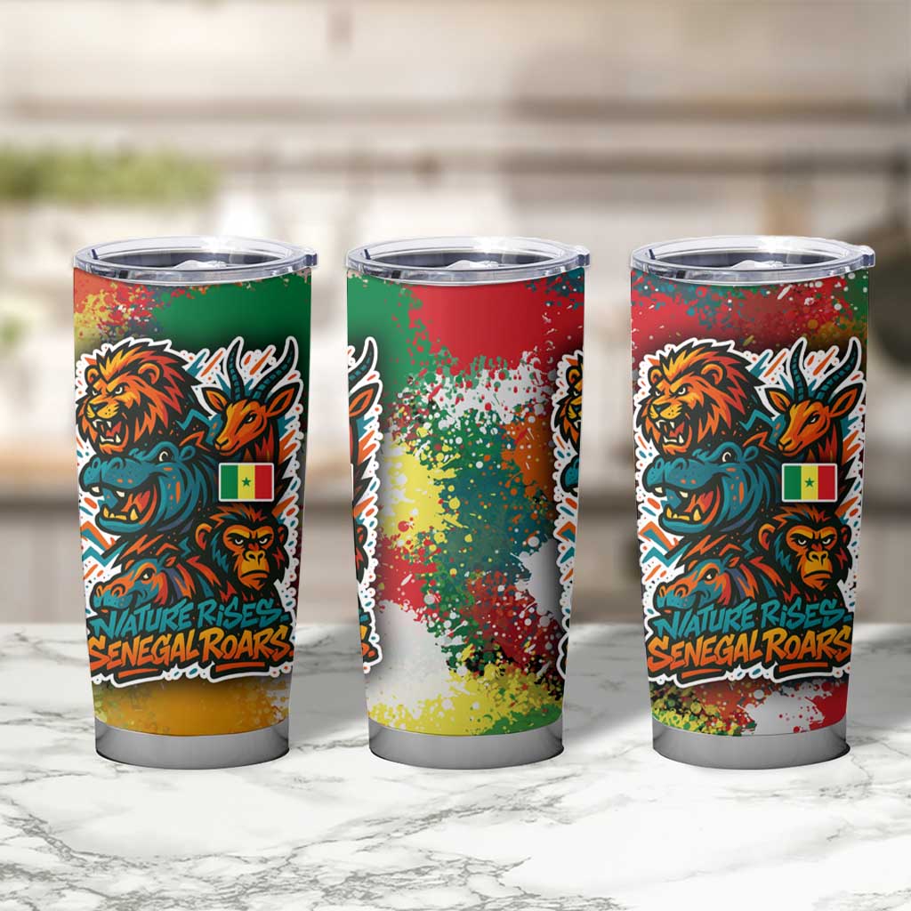 Senegal Tumbler Cup with Colorful Wildlife Graffiti and Nature Rises Roars Design - Wonder Print Shop