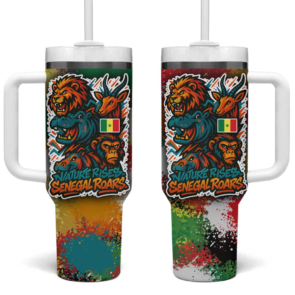 Senegal Tumbler With Handle with Colorful Wildlife Graffiti and Nature Rises Roars Design - Wonder Print Shop