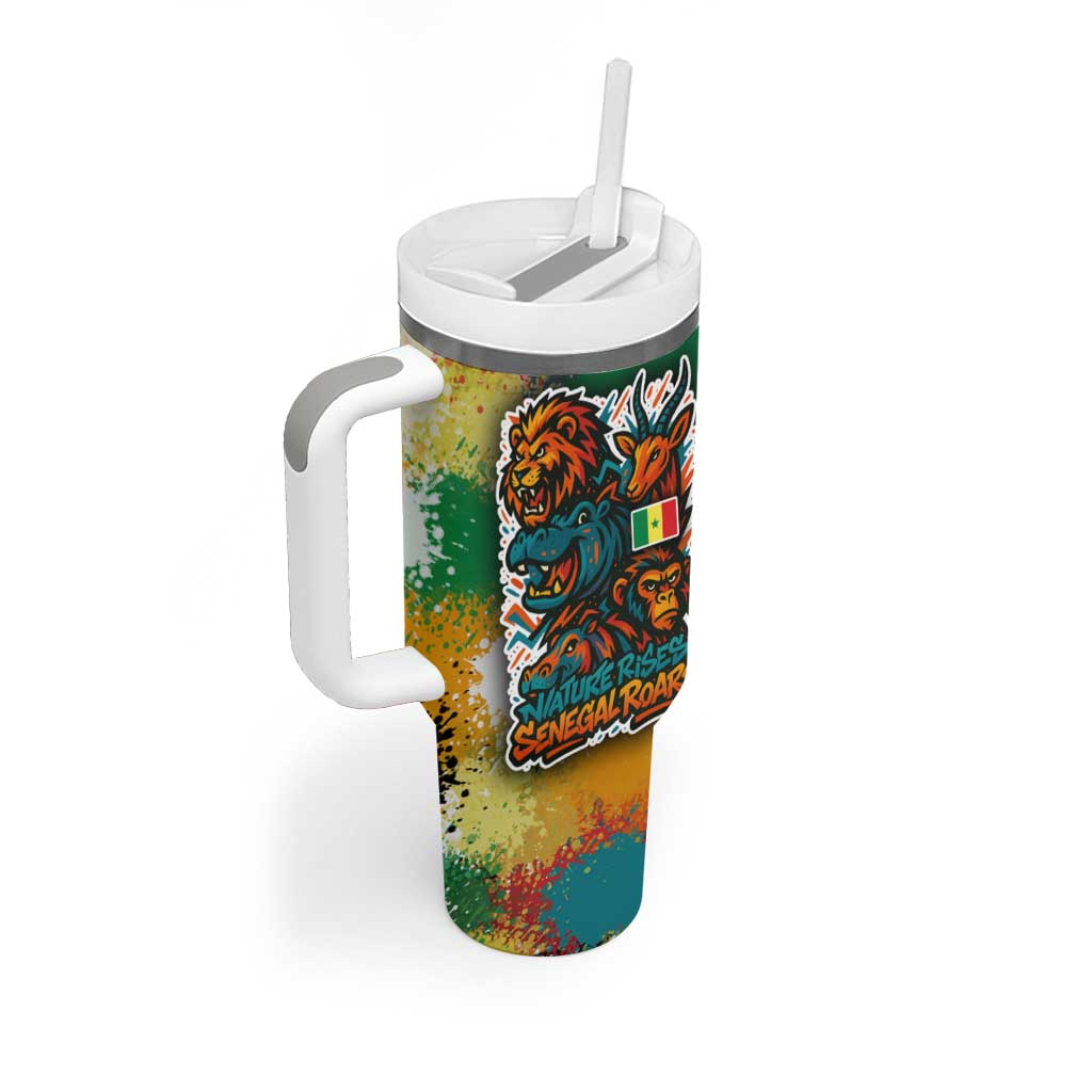 Senegal Tumbler With Handle with Colorful Wildlife Graffiti and Nature Rises Roars Design - Wonder Print Shop