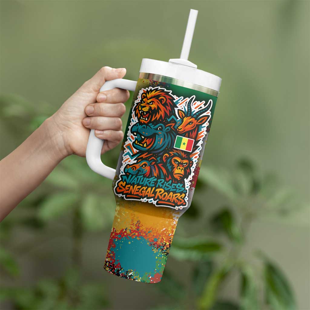 Senegal Tumbler With Handle with Colorful Wildlife Graffiti and Nature Rises Roars Design - Wonder Print Shop