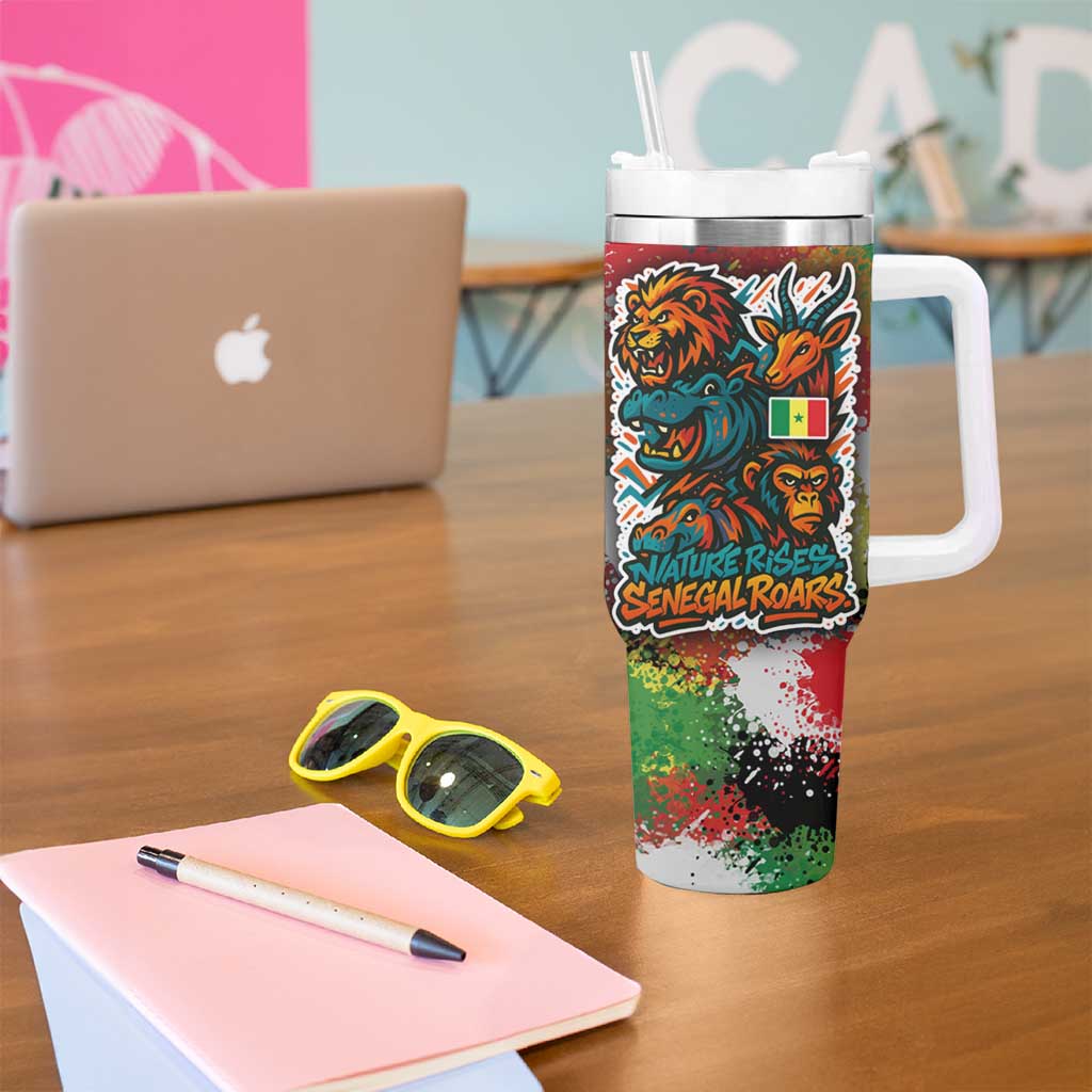 Senegal Tumbler With Handle with Colorful Wildlife Graffiti and Nature Rises Roars Design - Wonder Print Shop