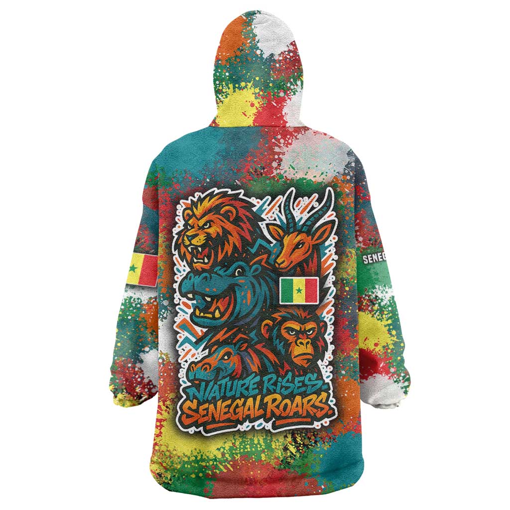 Senegal Wearable Blanket Hoodie with Colorful Wildlife Graffiti and Nature Rises Roars Design - Wonder Print Shop