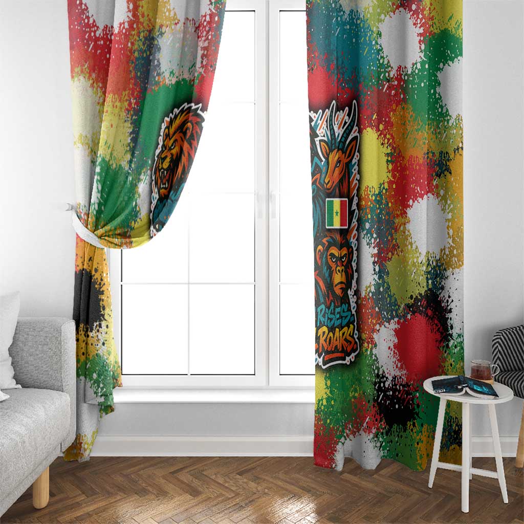 Senegal Window Curtain with Colorful Wildlife Graffiti and Nature Rises Roars Design - Wonder Print Shop
