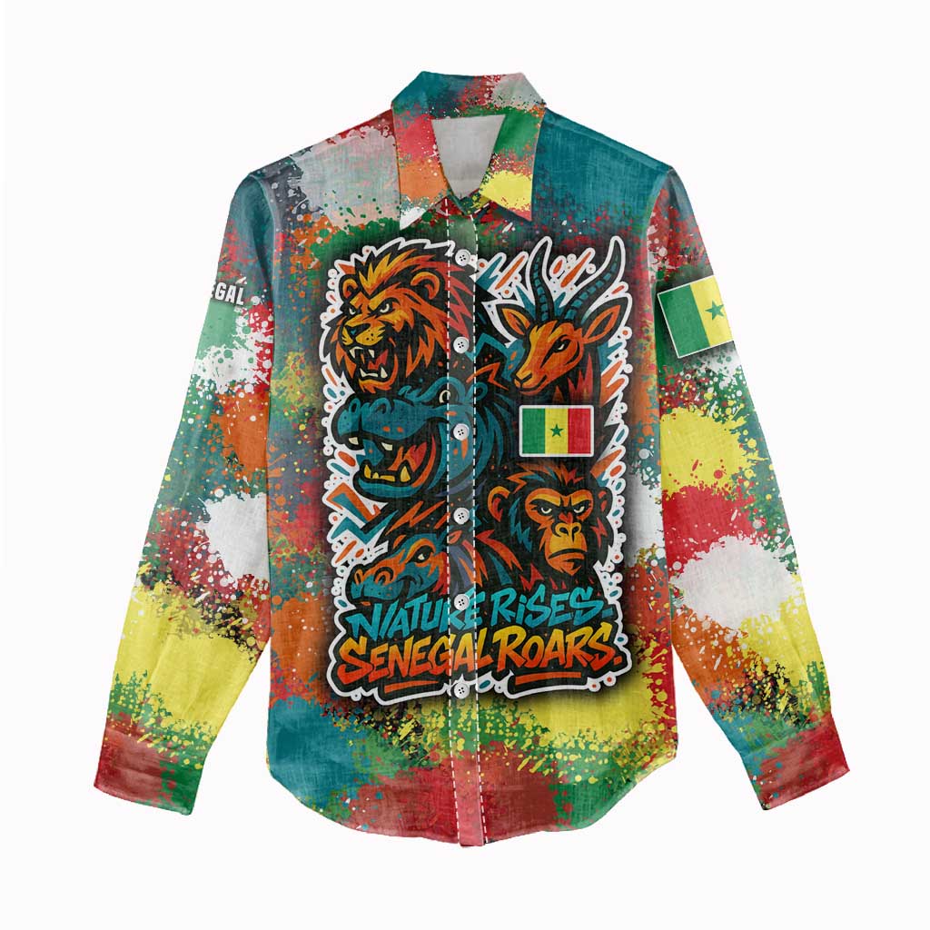 Senegal Women Casual Shirt with Colorful Wildlife Graffiti and Nature Rises Roars Design - Wonder Print Shop