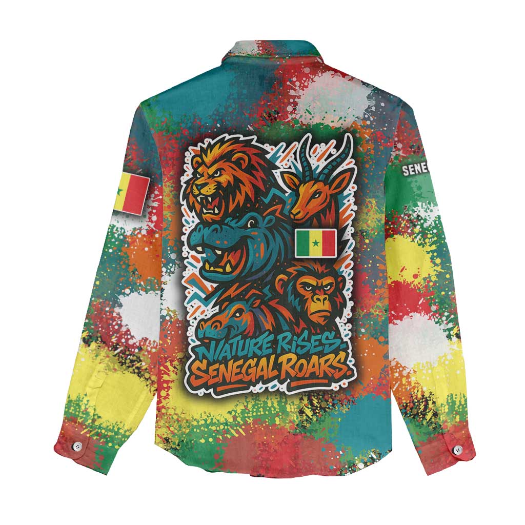 Senegal Women Casual Shirt with Colorful Wildlife Graffiti and Nature Rises Roars Design - Wonder Print Shop