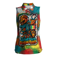 Senegal Women Sleeveless Polo Shirt with Colorful Wildlife Graffiti and Nature Rises Roars Design - Wonder Print Shop