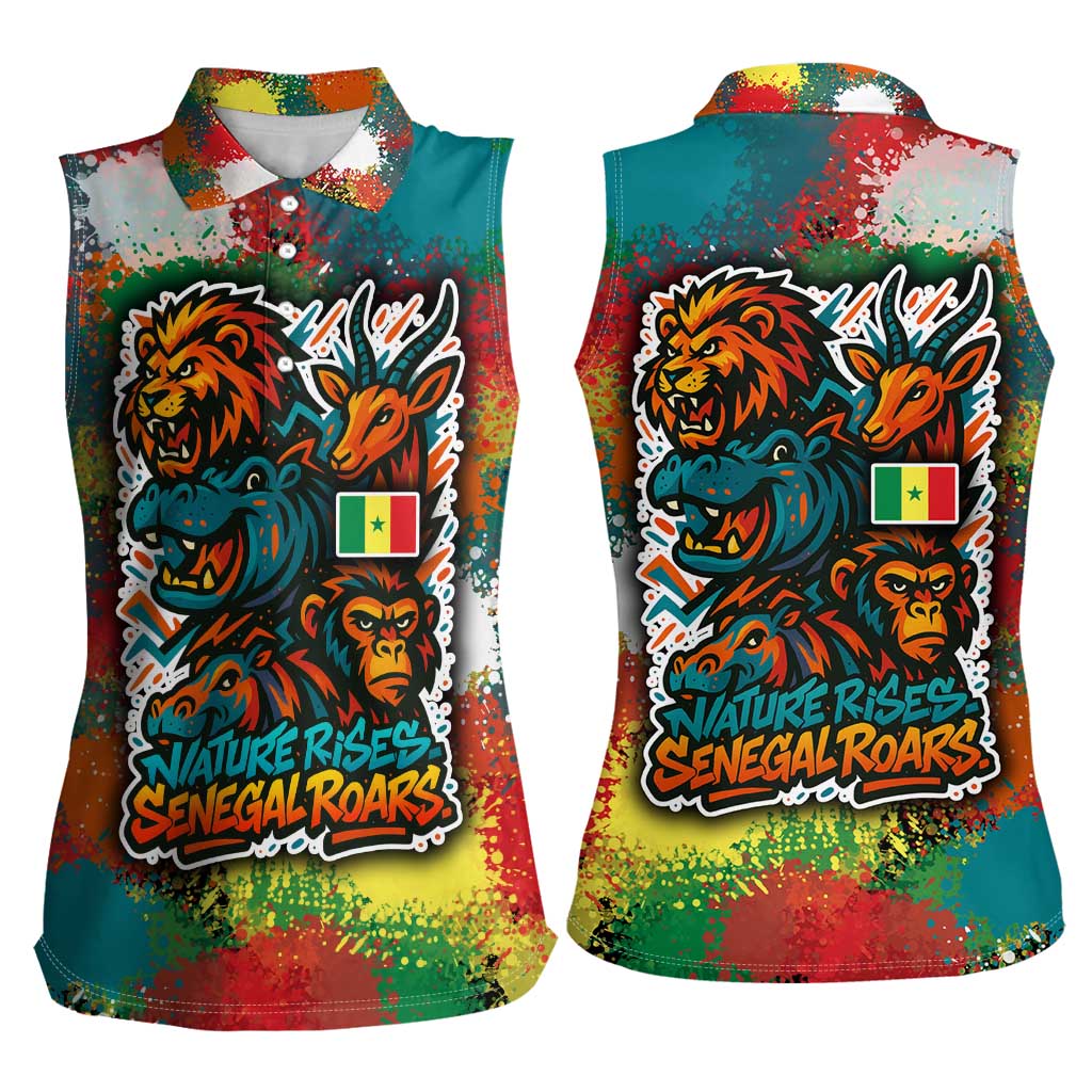 Senegal Women Sleeveless Polo Shirt with Colorful Wildlife Graffiti and Nature Rises Roars Design - Wonder Print Shop