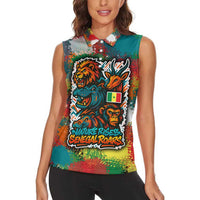 Senegal Women Sleeveless Polo Shirt with Colorful Wildlife Graffiti and Nature Rises Roars Design - Wonder Print Shop
