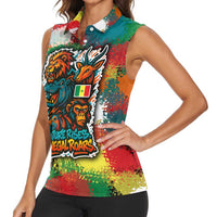 Senegal Women Sleeveless Polo Shirt with Colorful Wildlife Graffiti and Nature Rises Roars Design - Wonder Print Shop
