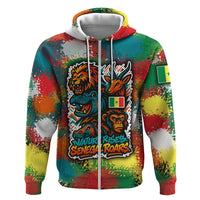 Senegal Zip Hoodie with Colorful Wildlife Graffiti and Nature Rises Roars Design - Wonder Print Shop