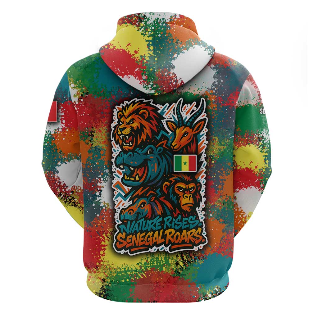 Senegal Zip Hoodie with Colorful Wildlife Graffiti and Nature Rises Roars Design - Wonder Print Shop
