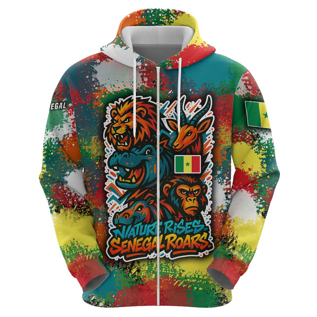 Senegal Zip Hoodie with Colorful Wildlife Graffiti and Nature Rises Roars Design - Wonder Print Shop