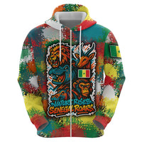 Senegal Zip Hoodie with Colorful Wildlife Graffiti and Nature Rises Roars Design - Wonder Print Shop