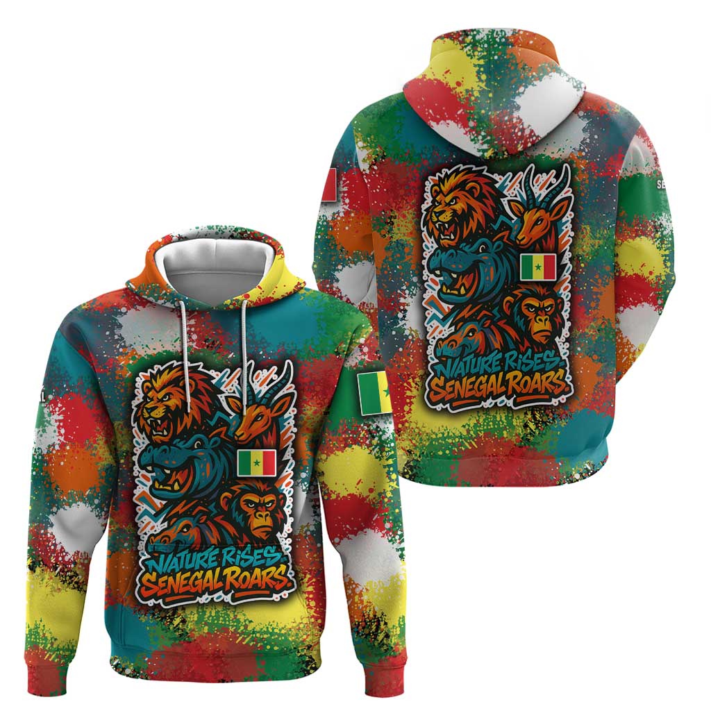 Senegal Zip Hoodie with Colorful Wildlife Graffiti and Nature Rises Roars Design - Wonder Print Shop