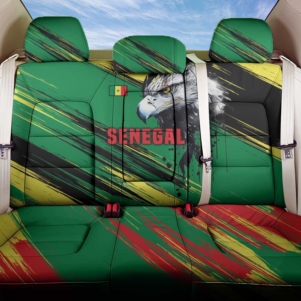 Senegal Back Car Seat Cover with Bold Eagle Graphic and Brushstroke Flag Colors Design - Wonder Print Shop