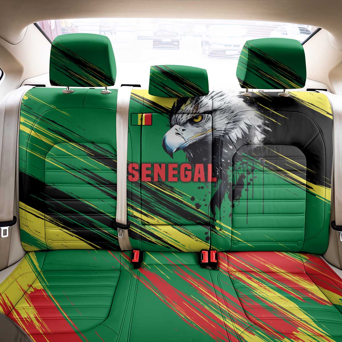 Senegal Back Car Seat Cover with Bold Eagle Graphic and Brushstroke Flag Colors Design - Wonder Print Shop
