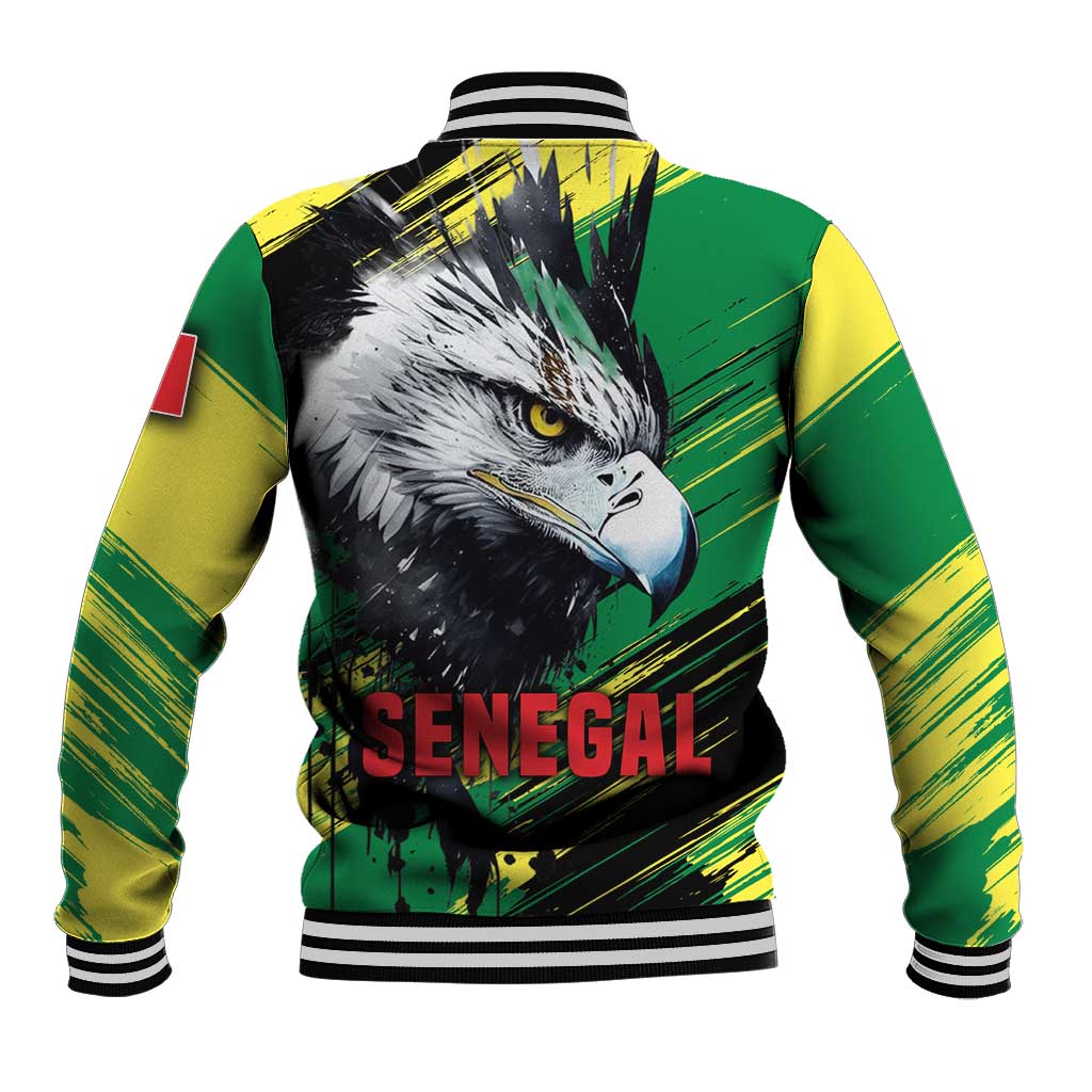 Senegal Baseball Jacket with Bold Eagle Graphic and Brushstroke Flag Colors Design - Wonder Print Shop